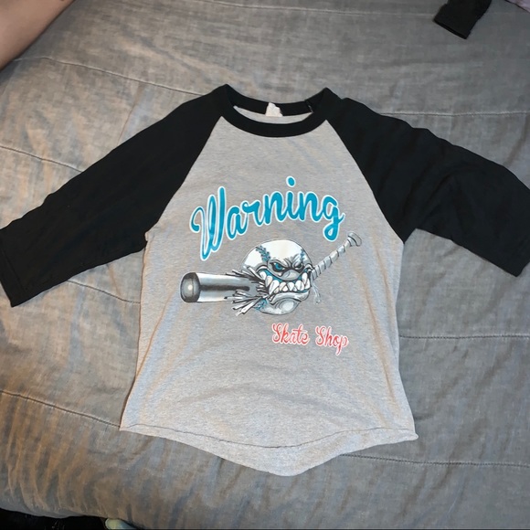 Warning Skate Shop Baseball Tee - Picture 1 of 2